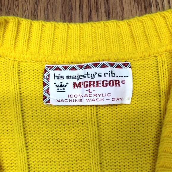 VTG McGREGOR TENNIS RIBBED SWEATER VEST 100% ACRYLIC YELLOW LARGE, L - Picture 4 of 5